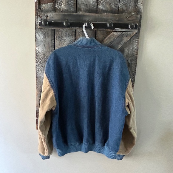 Men's Vintage Jacket Taupe & Denim Blue w/Snap Buttons - Picture 2 of 4